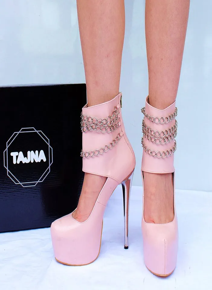 Chain Touch Bootie Light Pink  High Heel Platform Shoes