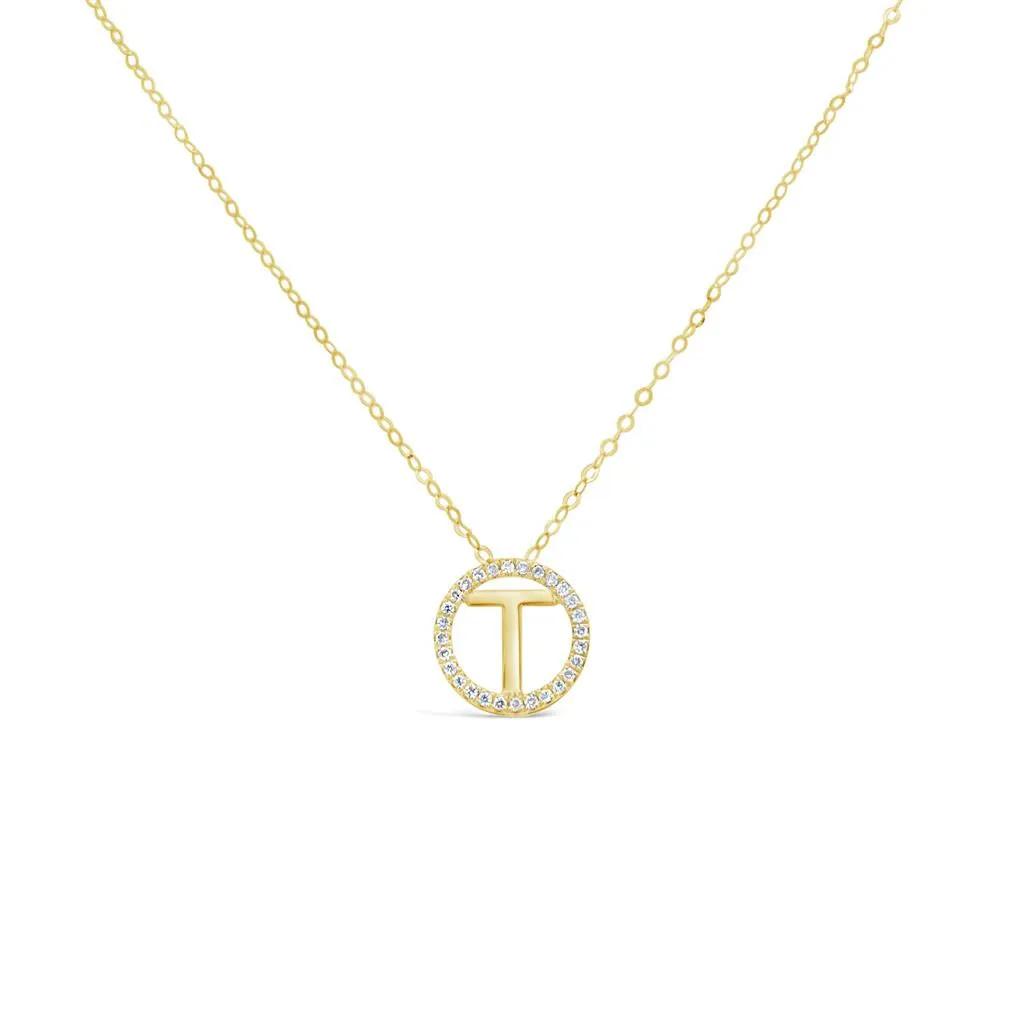 Clara by Martin Binder Diamond Initial T Disc Necklace (0.09 ct. tw.)