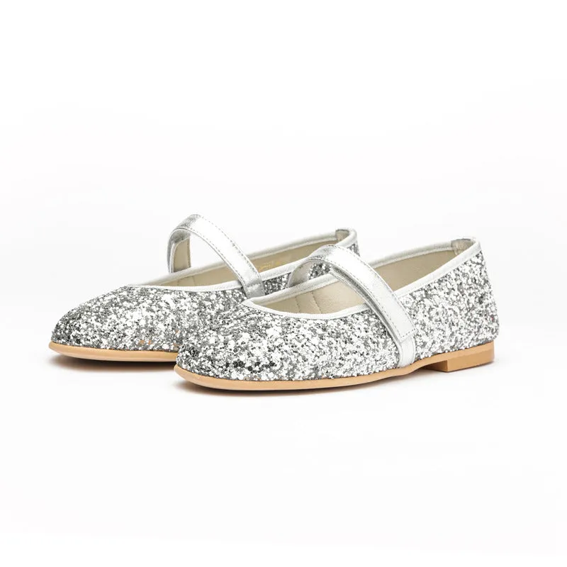 Classic Glitter Mary Janes in Silver