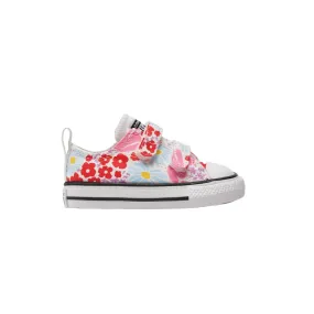 converse girl's sneakers shoe with 2 flower patterned tears A06340C white-light blue-pink