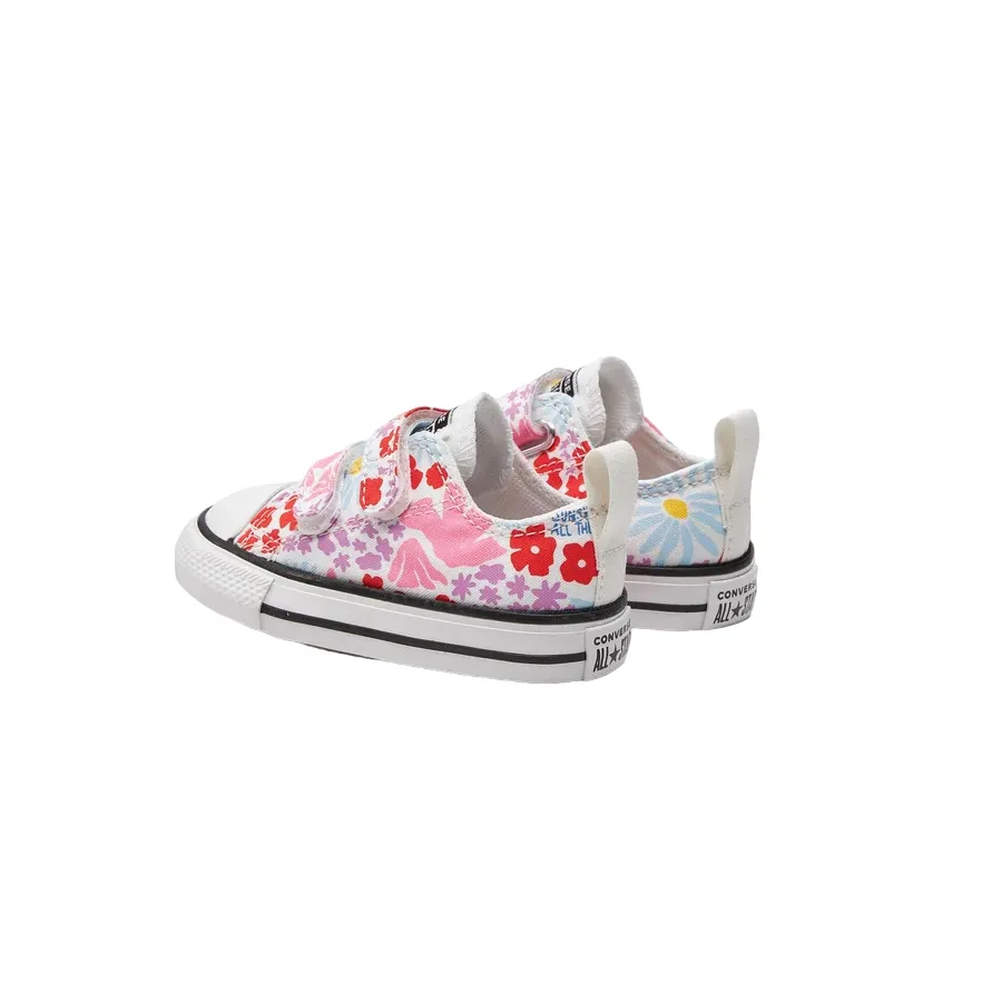 converse girl's sneakers shoe with 2 flower patterned tears A06340C white-light blue-pink