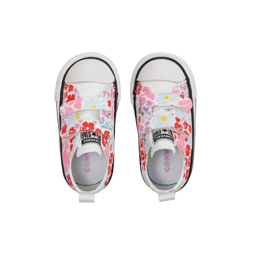 converse girl's sneakers shoe with 2 flower patterned tears A06340C white-light blue-pink