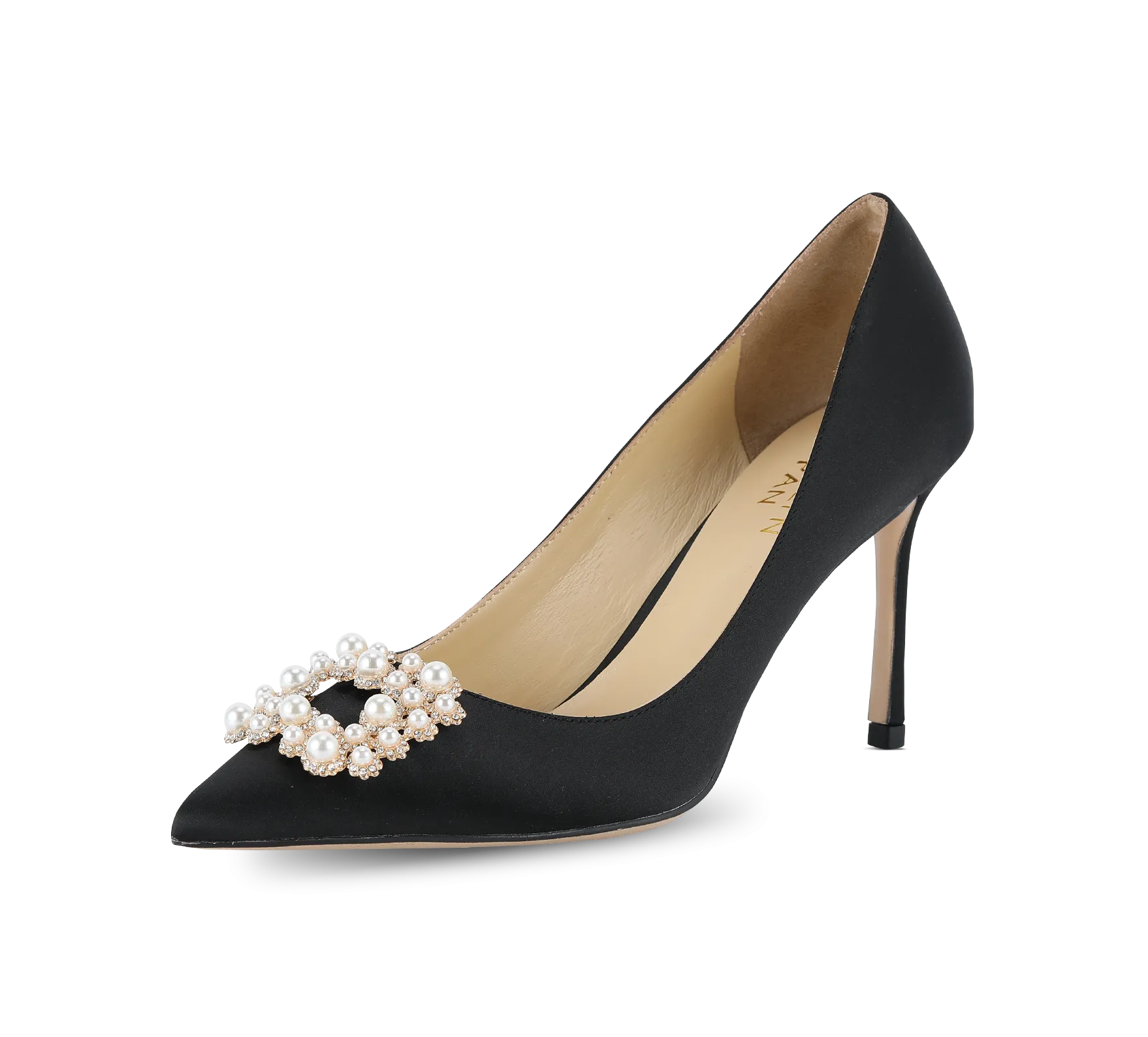 Crystal Pearl Buckled Satin Pumps