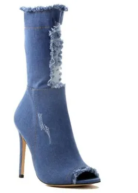 Elnora Denim Open Toe Ankle Bootie