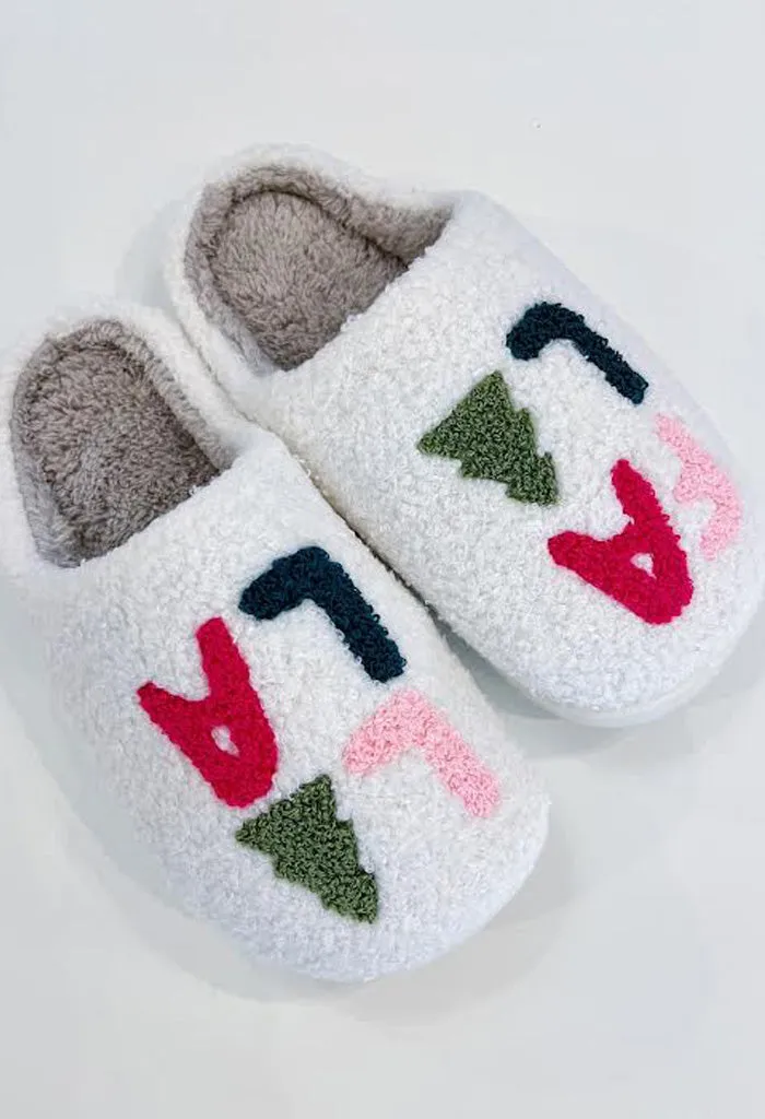 Fuzzy Teddy Slippers-White