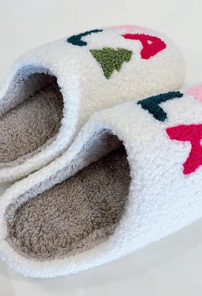 Fuzzy Teddy Slippers-White