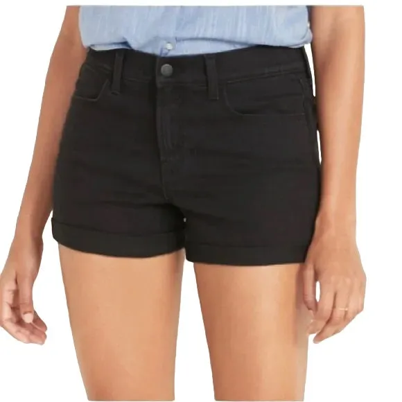 High-Waisted Cuffed Black Jean Shorts