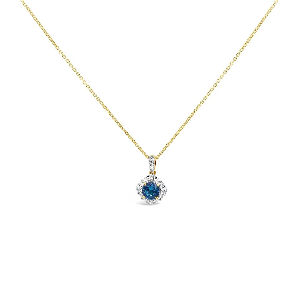 Irisa by Martin Binder Blue Zircon & Diamond Halo Necklace