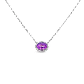 Irisa by Martin Binder Oval Amethyst & Diamond Halo Necklace