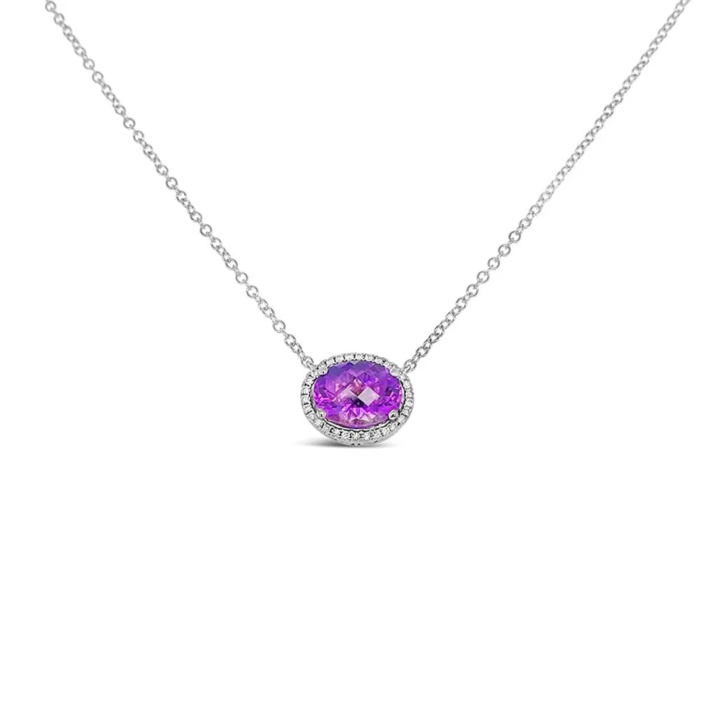 Irisa by Martin Binder Oval Amethyst & Diamond Halo Necklace