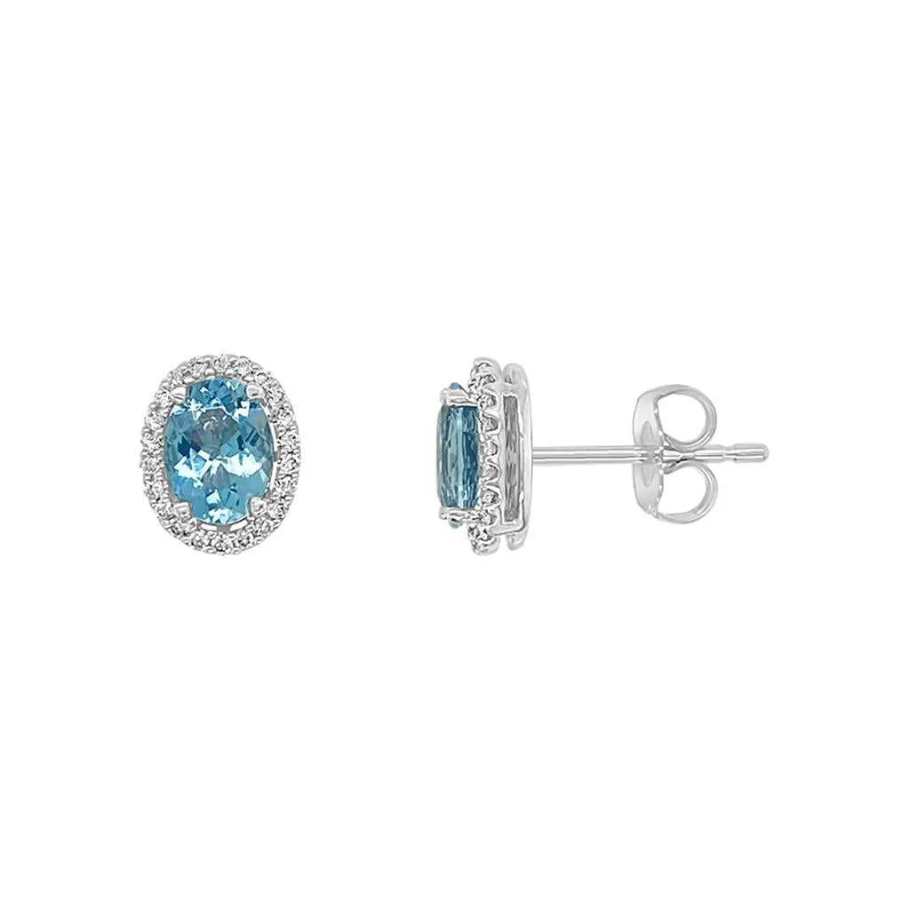 Irisa by Martin Binder Oval Aquamarine & Diamond Halo Stud Earrings