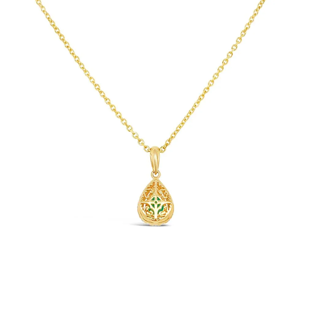 Irisa by Martin Binder Pear Emerald & Diamond Halo Necklace