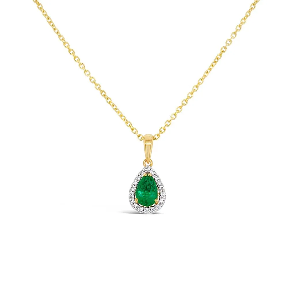 Irisa by Martin Binder Pear Emerald & Diamond Halo Necklace