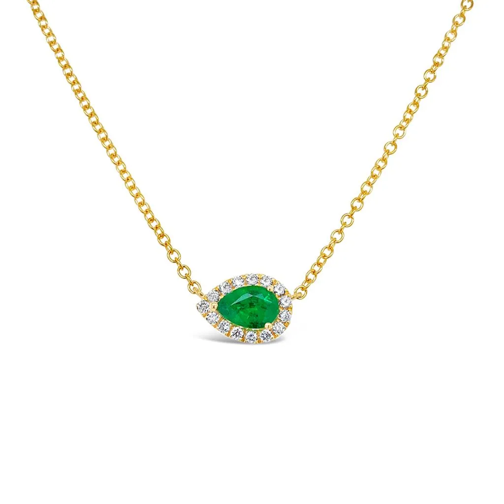 Irisa by Martin Binder Pear Emerald & Diamond Halo Necklace