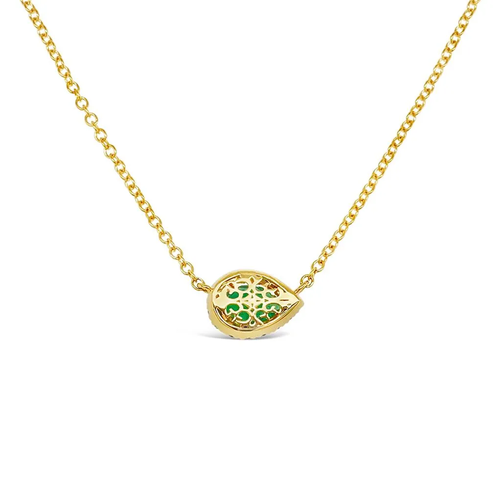 Irisa by Martin Binder Pear Emerald & Diamond Halo Necklace