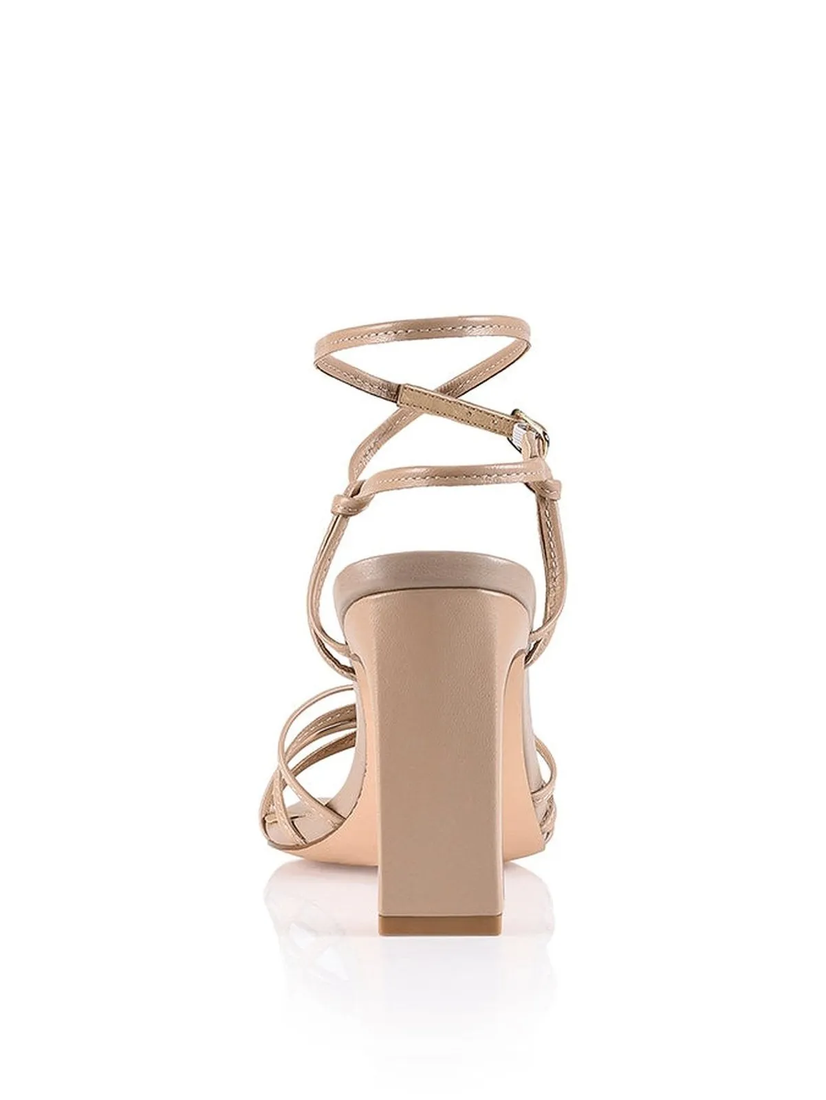 Nude Leather Kalista Block Heel Sandals with Adjustable Straps