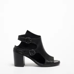 Lorna Buckles Open Shoes natural vacchetta leather black