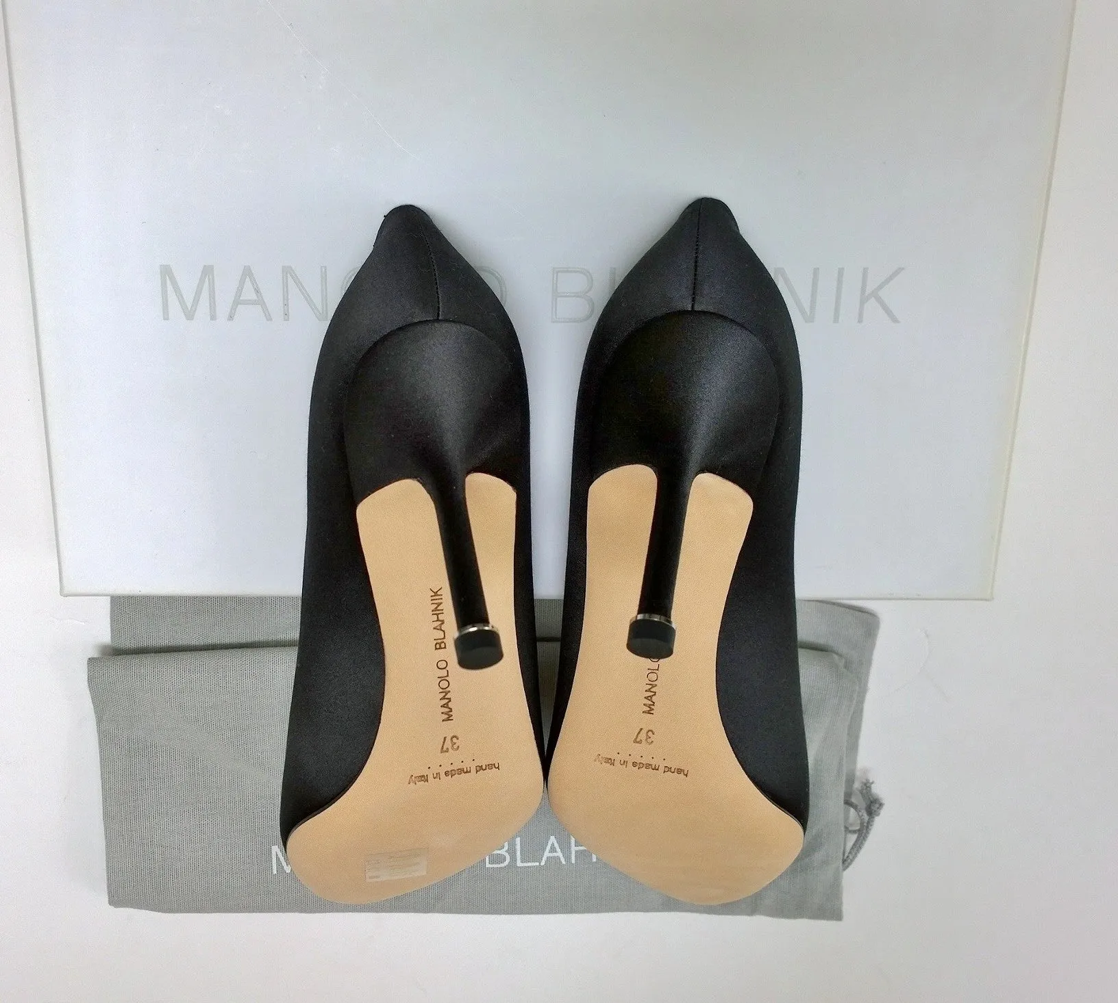 Manolo Blahnik Black Satin Hangisi 90 Rhinestone Buckle Strass Heels