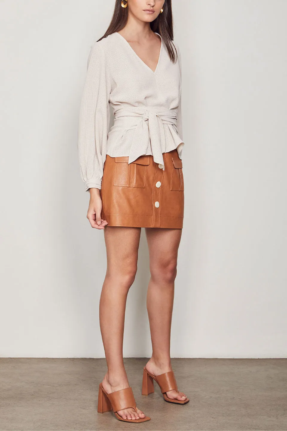 Maverick Tan PU Leather Aline Skirt