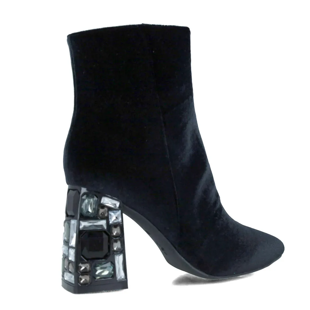 Menbur Black Velvet Heeled Ankle Boot