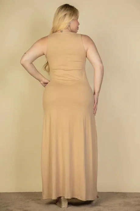 Plus Size Plunge Neck Thigh Split Maxi Dress