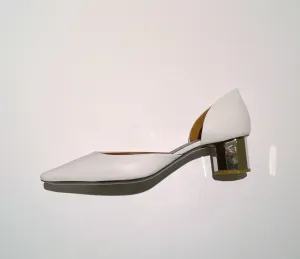 Proenza Schouler Pillar White Leather with Silver Block Heel D'orsay Shoes