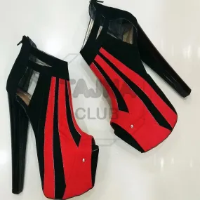 Red Black Stripe Suede Ankle Booties