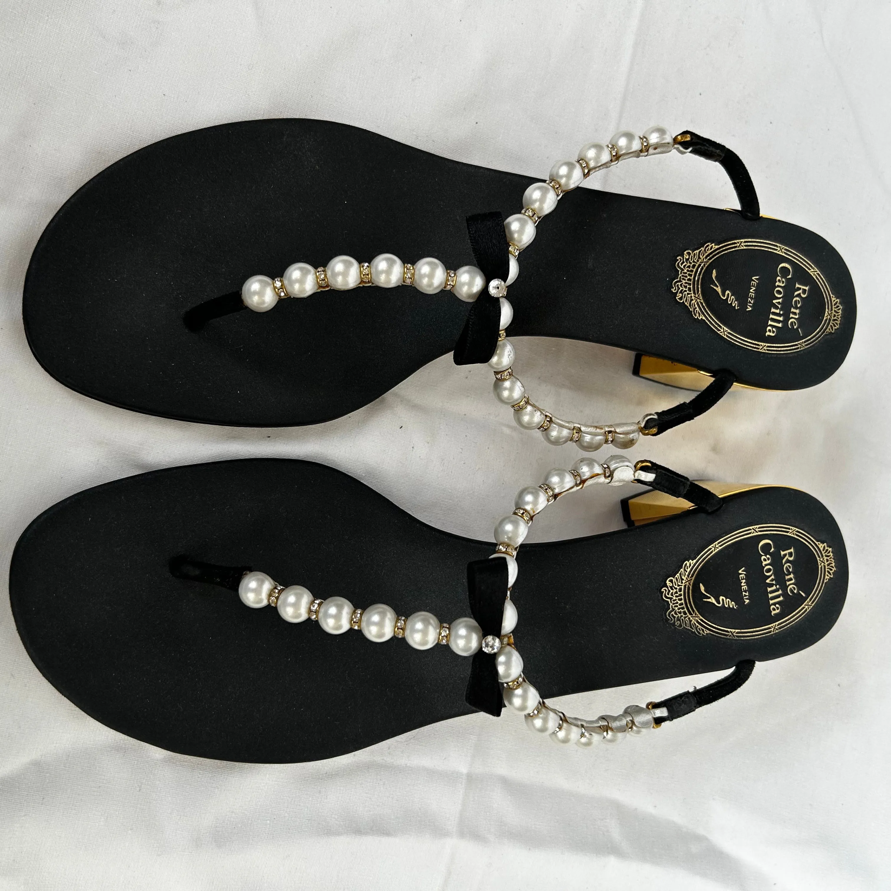 Rene Caovilla 675 Pearl & Crystal Thong Sandals 40