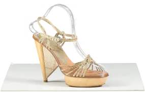 sergio rossi Beige Python Wooden Heeled Sandals UK 3.5 EU 36.5 👠