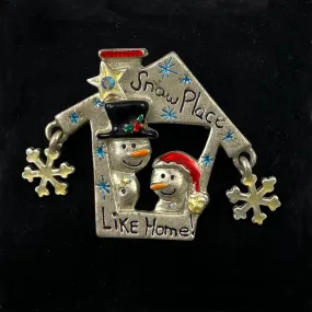 Snow Place Like Home Snowman Brooch by AJMC