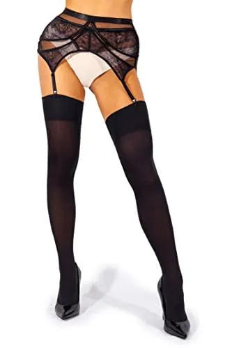 sofsy Thigh High Stockings for Garter Belt Nylon Pantyhose | 60 DEN [Made in Italy] (Garter Belt Not Included) Black Plus Size XL