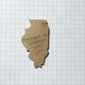 Someone in Chicago Loves You Engraved Wood Magnet in Gold