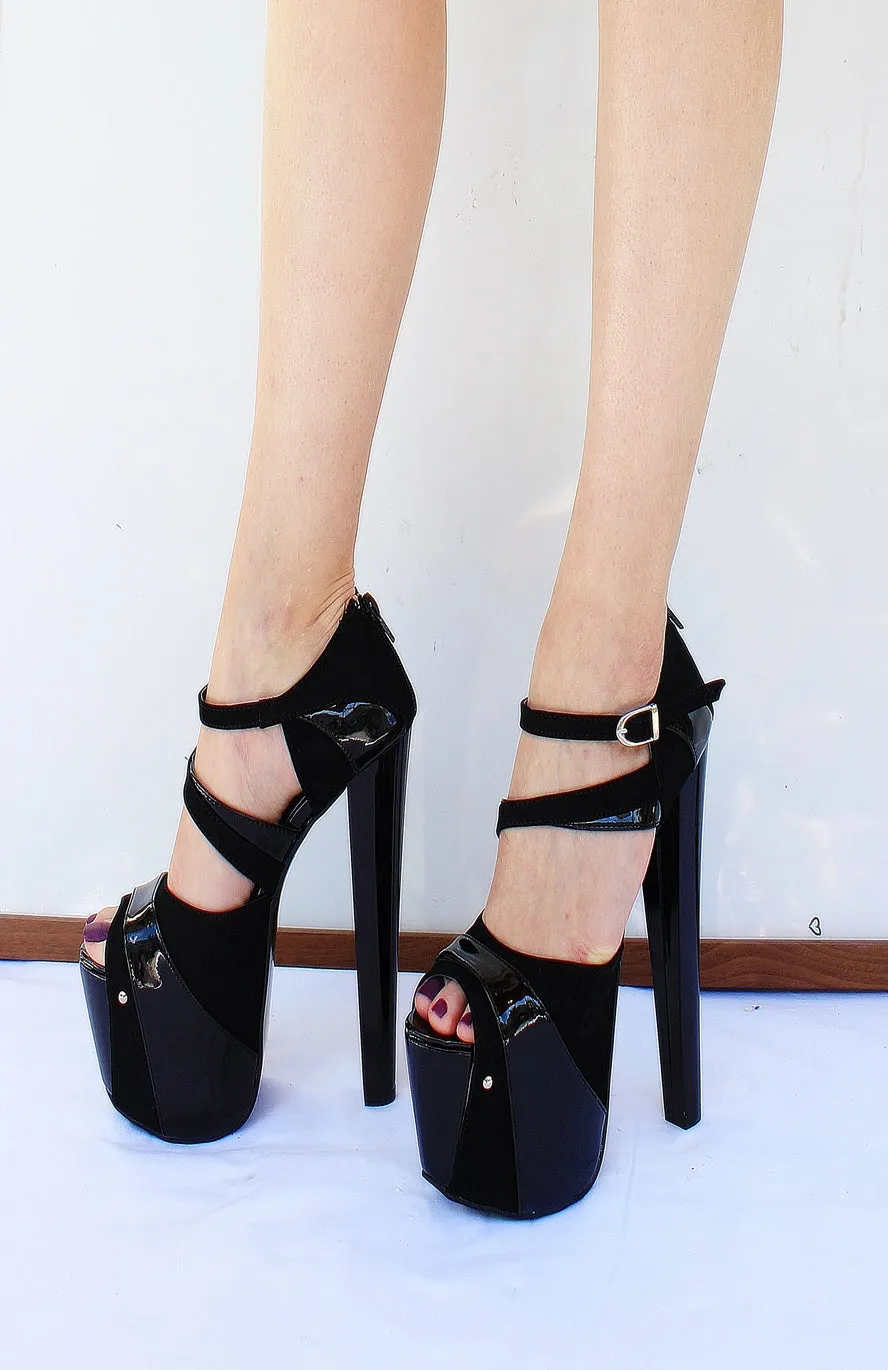 Triple Strap Black  High Heel Shoes