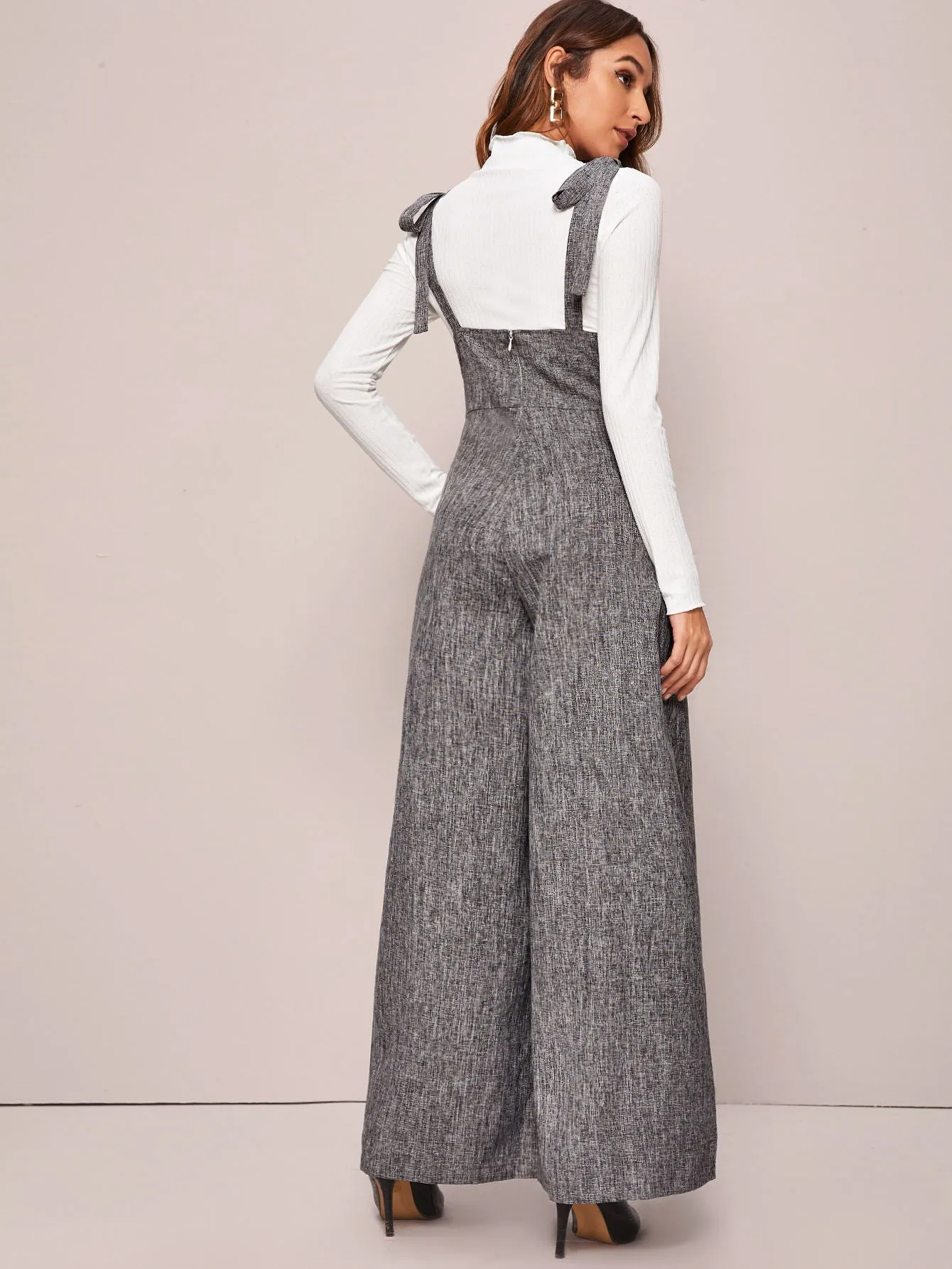 Unity Double Breasted Wide Leg Linen Look Suspender Jumpsuit