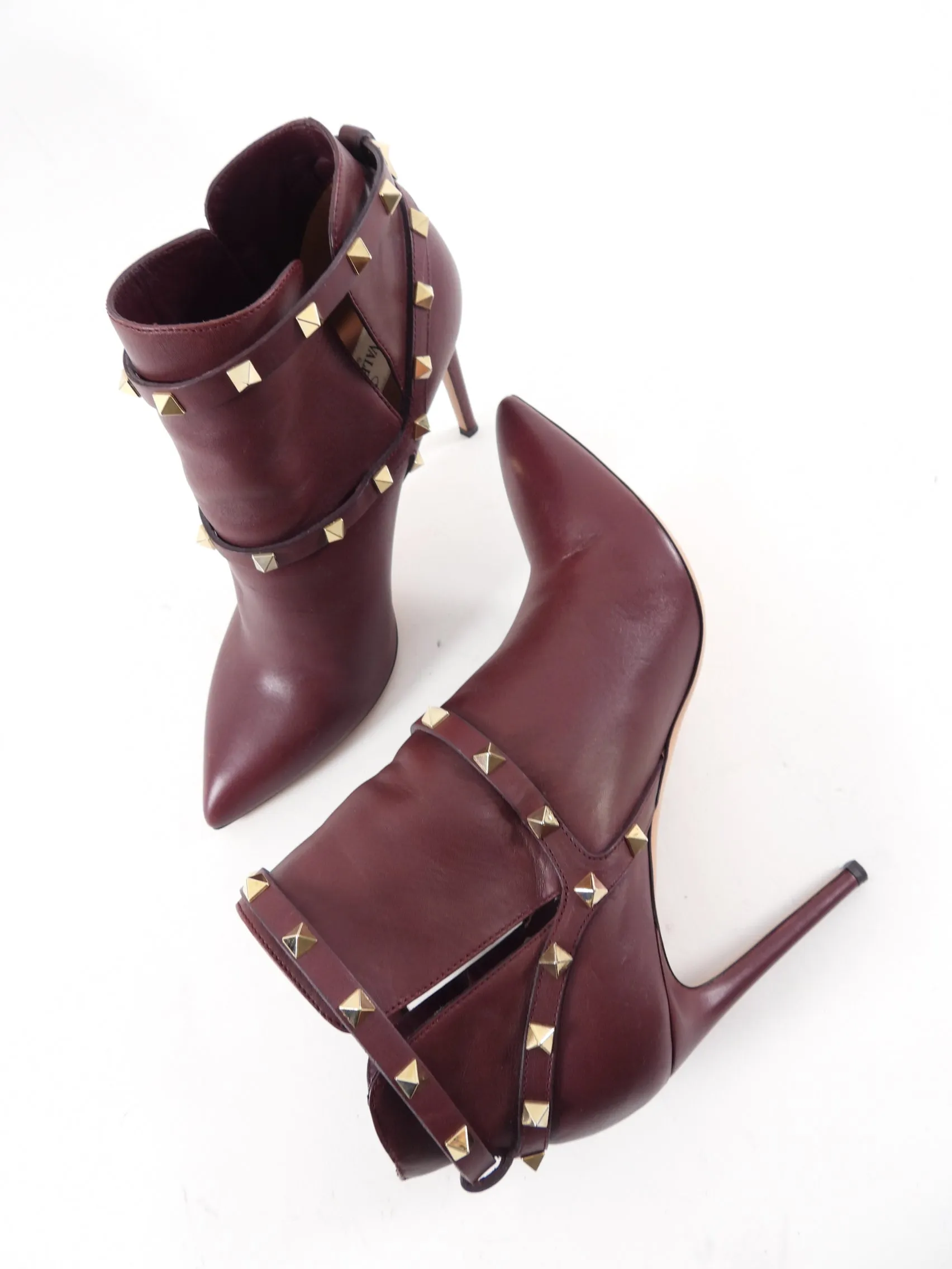 Valentino Burgundy Rock Stud High Heel Ankle Boot - 40 / 9