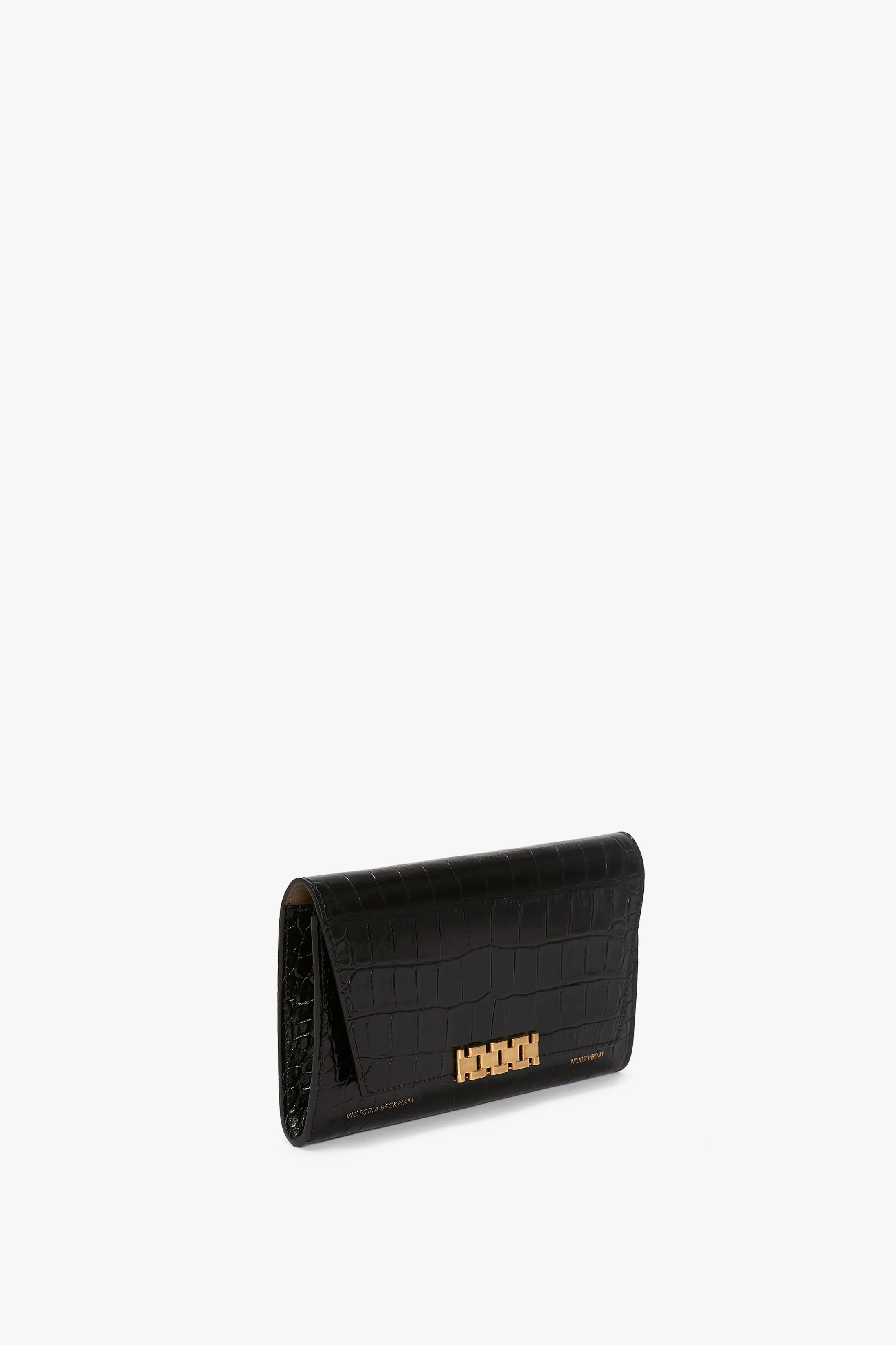 Wallet On Chain In Black Croc-Effect Leather