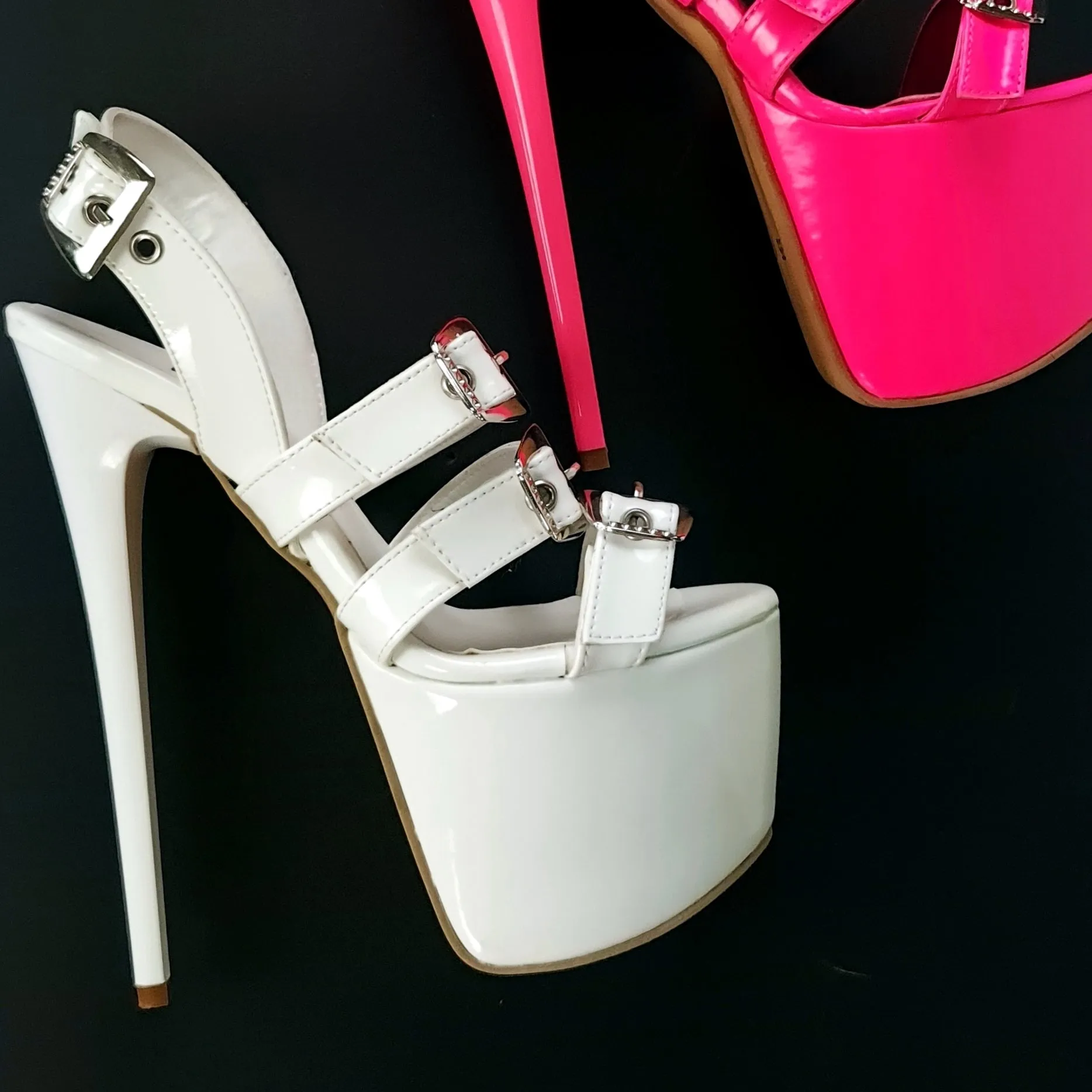 White Gloss Multi Belted High Heel Sandals