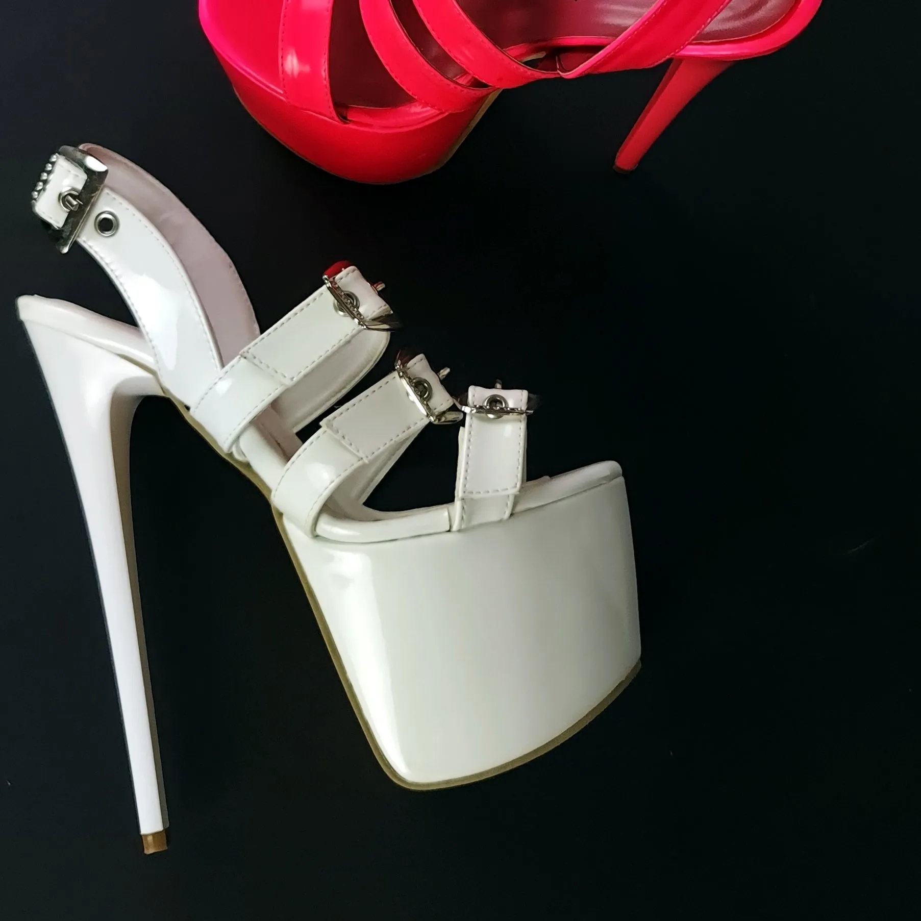 White Gloss Multi Belted High Heel Sandals