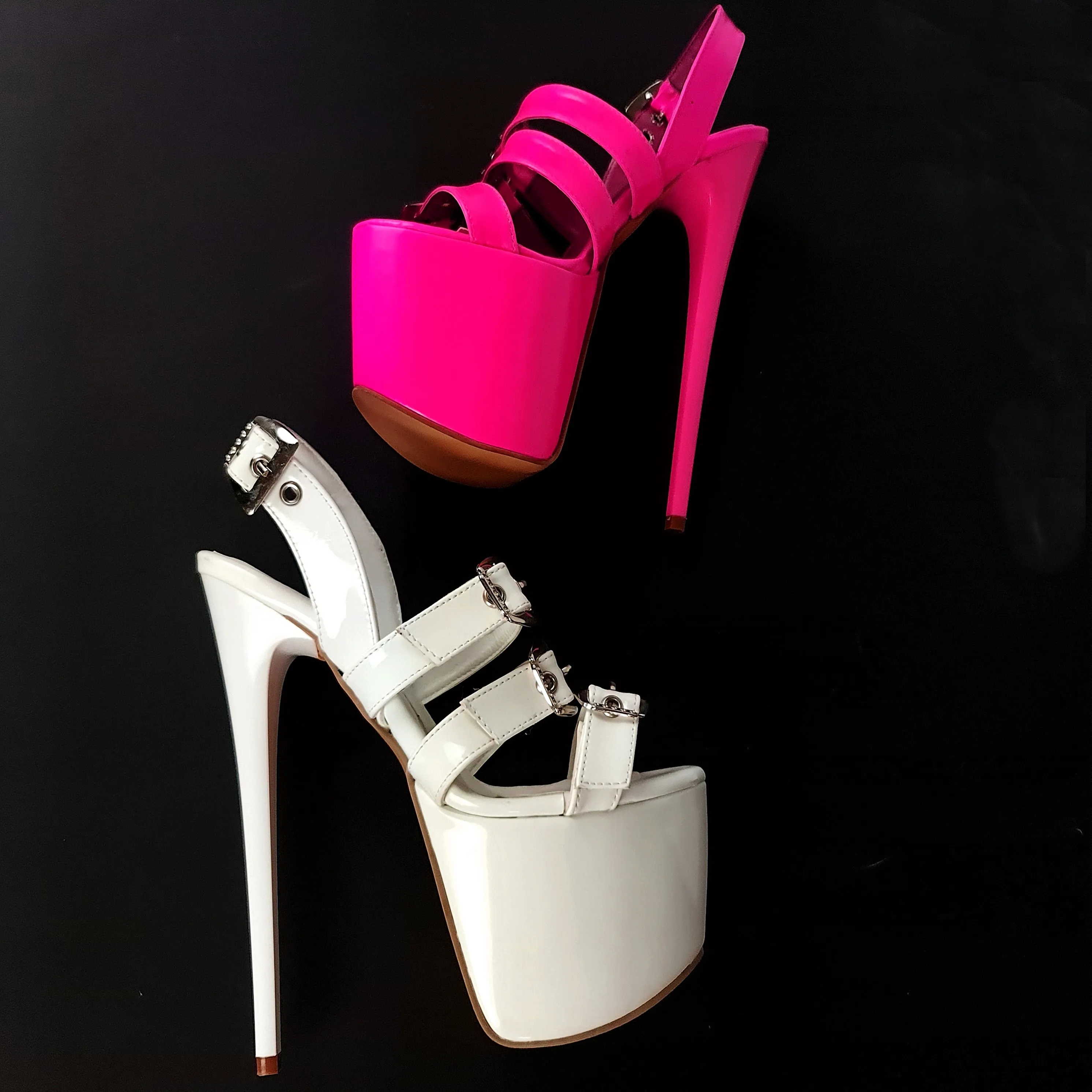 White Gloss Multi Belted High Heel Sandals