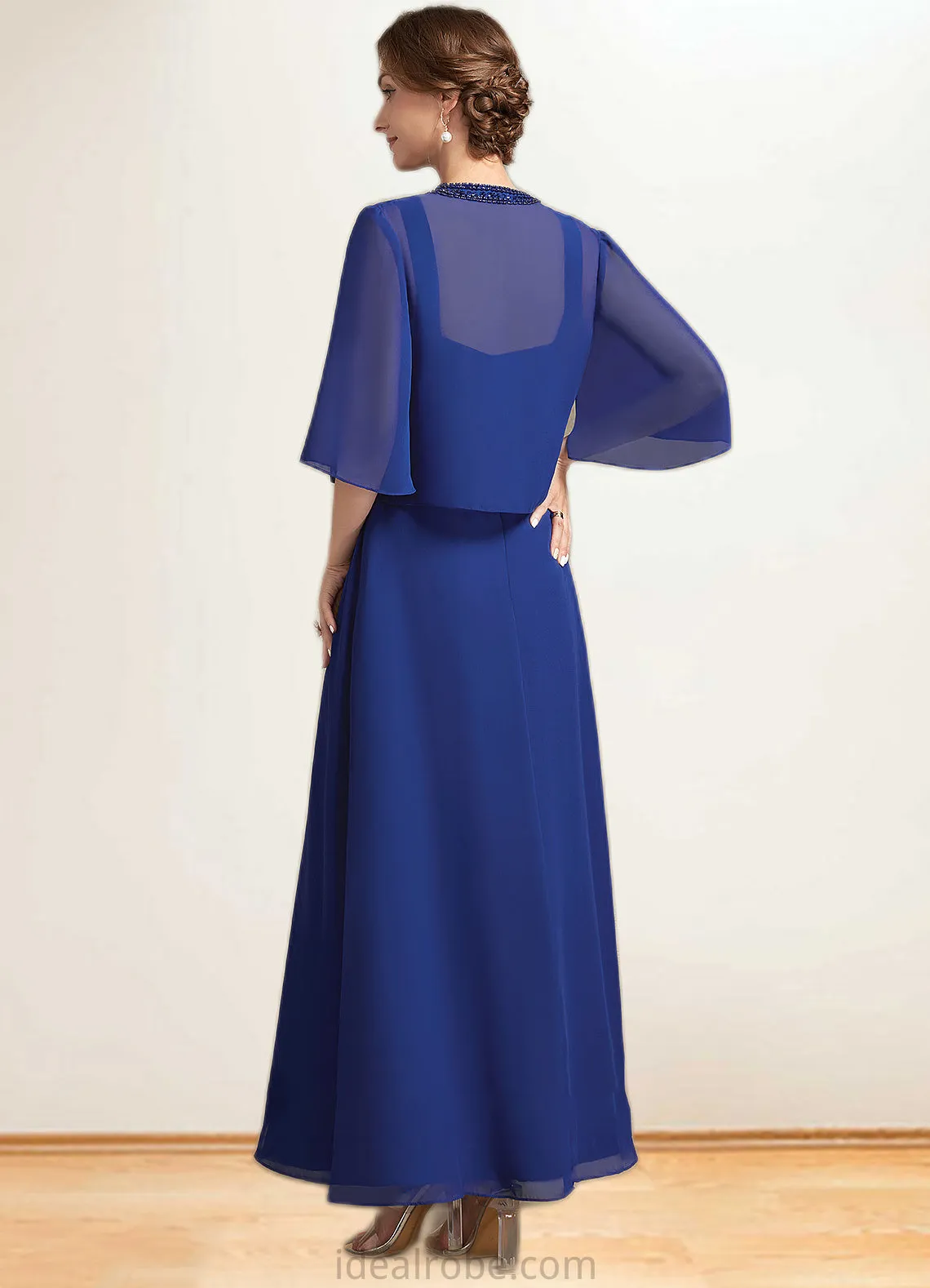 Yareli A-Line Square Neckline Ankle-Length Chiffon Mother of the Bride Dress With Ruffle STK126P0014982